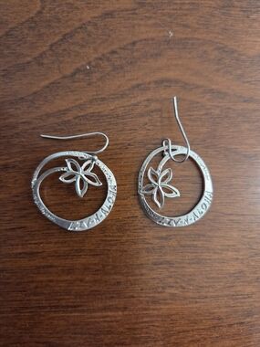 Silver Floral Hoop Drop Earrings - Women Jewelry